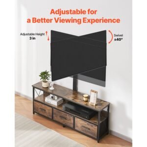 52" tv stand with mount for up to 75 in tvs, entertainment center with power outlet & led lights, height adjustable tv console with mount with 3 drawers for bedroom, living room, brown