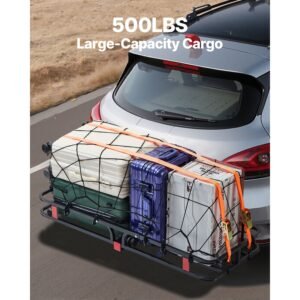 53" x 19" x 5", hitch cargo carrier, 500 lbs capacity hitch cargo carrier with hitch stabilizer & ratchet straps, hitch mount cargo carrier with cargo net with hook, fit for suvs