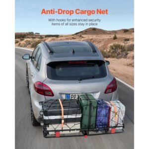 53" x 19" x 5", hitch cargo carrier, 500 lbs capacity hitch cargo carrier with hitch stabilizer & ratchet straps, hitch mount cargo carrier with cargo net with hook, fit for suvs