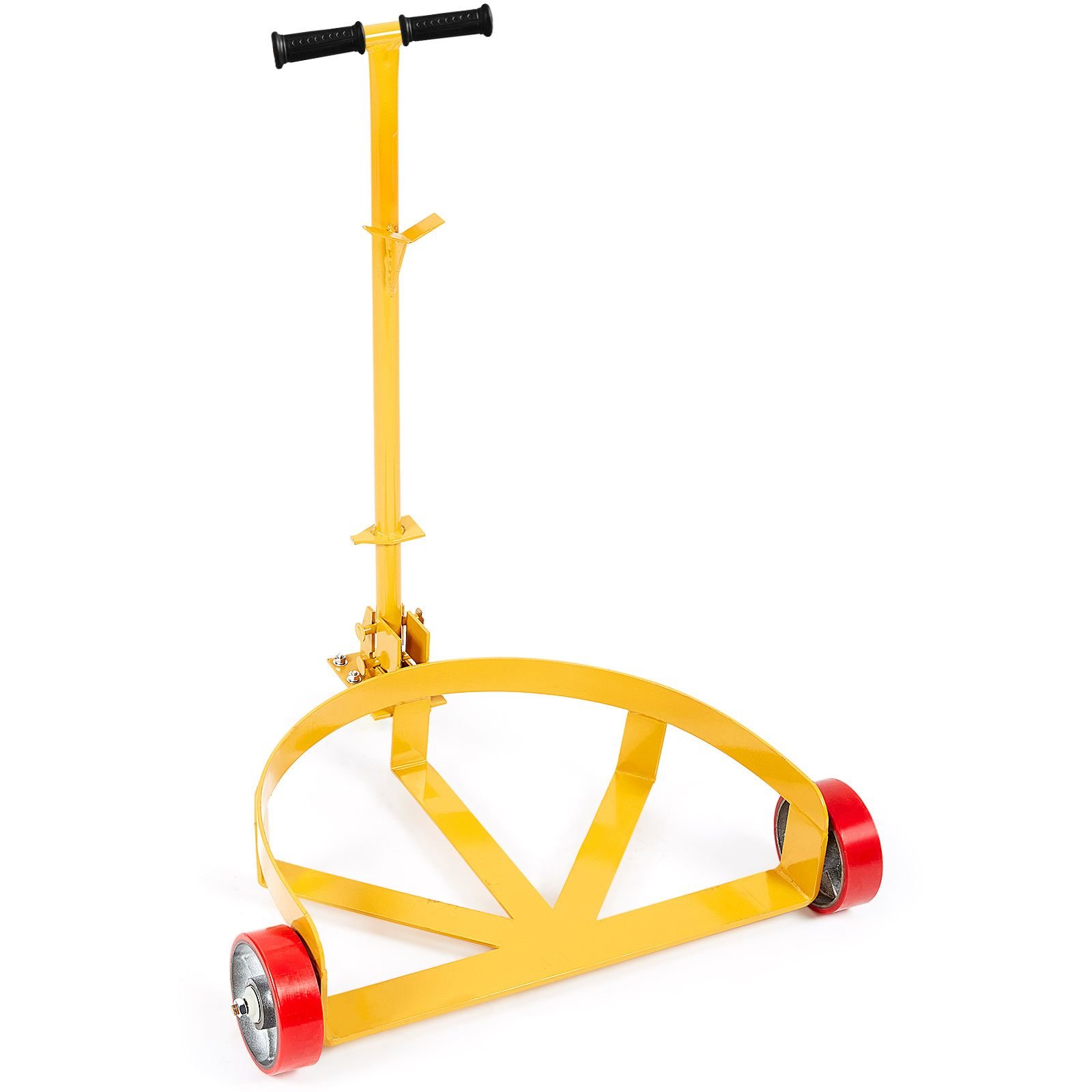 55 gallon drum dolly, 1200 lbs load capacity, barrel dolly cart drum caddy round dolly steel low profile, heavy duty steel frame with adjustable handle 3 wheels, for workshop factory warehouse