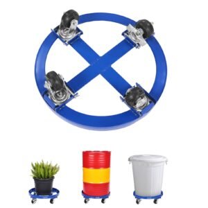 55 Gallon Drum Dolly, 2000 lbs Load Capacity, Heavy-Duty Barrel Dolly with Cross Braces and 4 Swivel Caster Wheels, Non Tipping Hand Truck Capacity Dollies for Warehouse Drum Handling, Blue