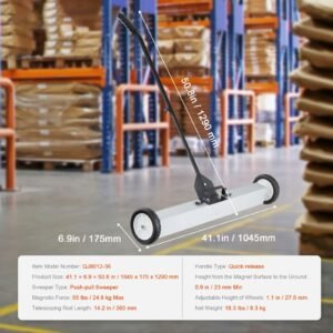 55lbs rolling magnetic sweeper with wheels,push type magnetic pick up sweeper, 36 inch large magnet pickup lawn sweeper with telescoping handle, easy cleanup of workshop garage yard