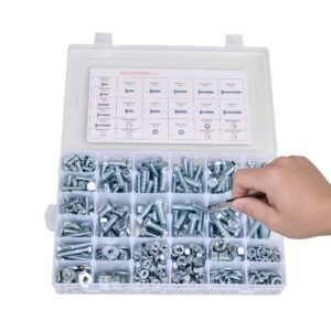 566 pcs bolts and nuts assortment kit, imperial machine screws and flat washers, alloy steel 1/4 20,5/16 18,3/8 16, for furniture /equipment/vehicle assembly, galvanized white