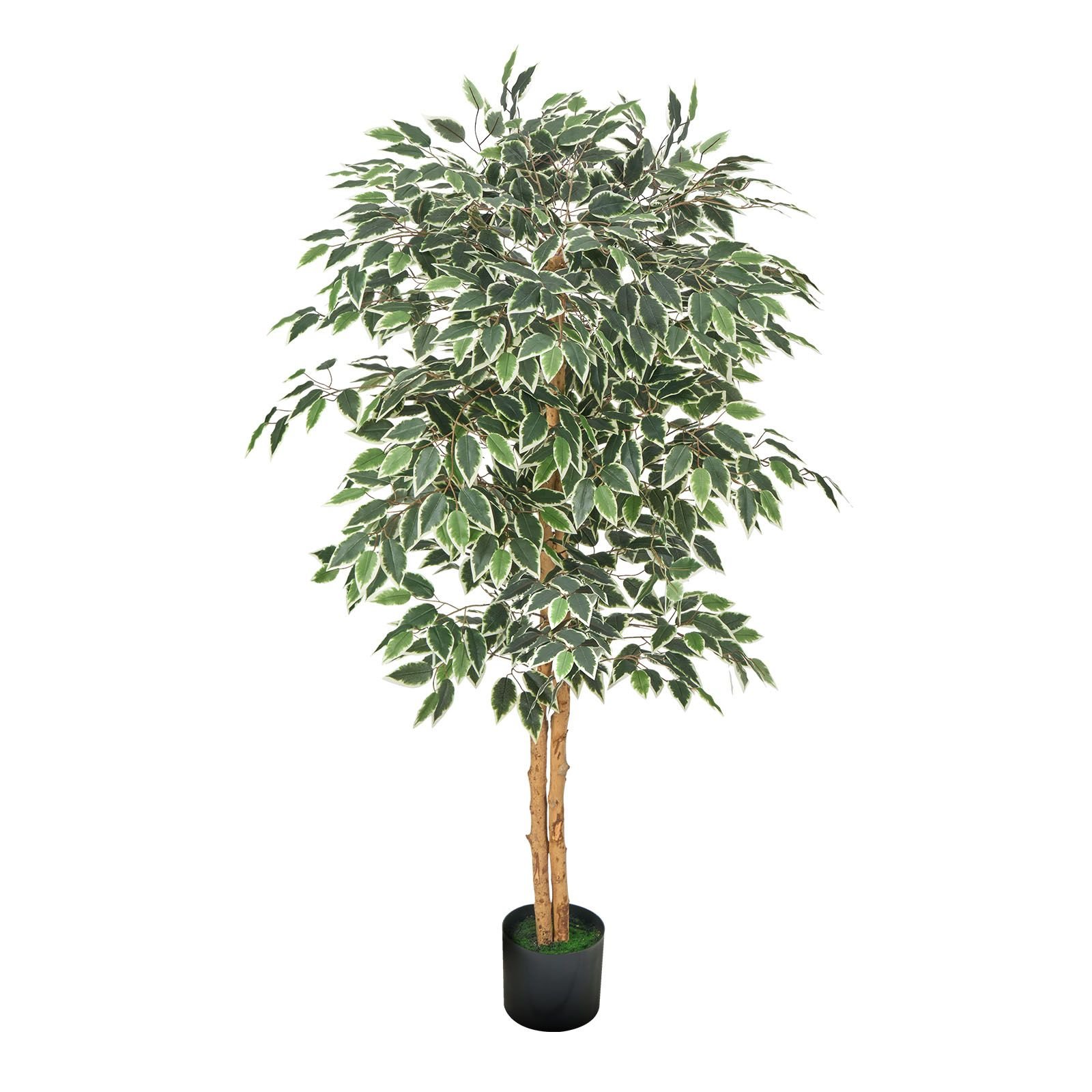 5ft artificial ficus tree with black pot, tall faux ficus plant with natural wood trunk and realistic green leaves, indoor fake silk tree for home, office, living room, or corner décor