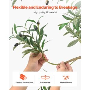 5ft artificial olive tree with black pot, tall fake tree with natural wood trunk & realistic green leaves and fruits, indoor faux plant for home, office, living room, corner decor