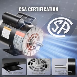 5hp spl air compressor electric motor, 230v 17.6amps, 56 frame 3450rpm, 5/8" keyed shaft, 1.88" shaft length, cw/ccw rotation (factory setting is ccw), single phase