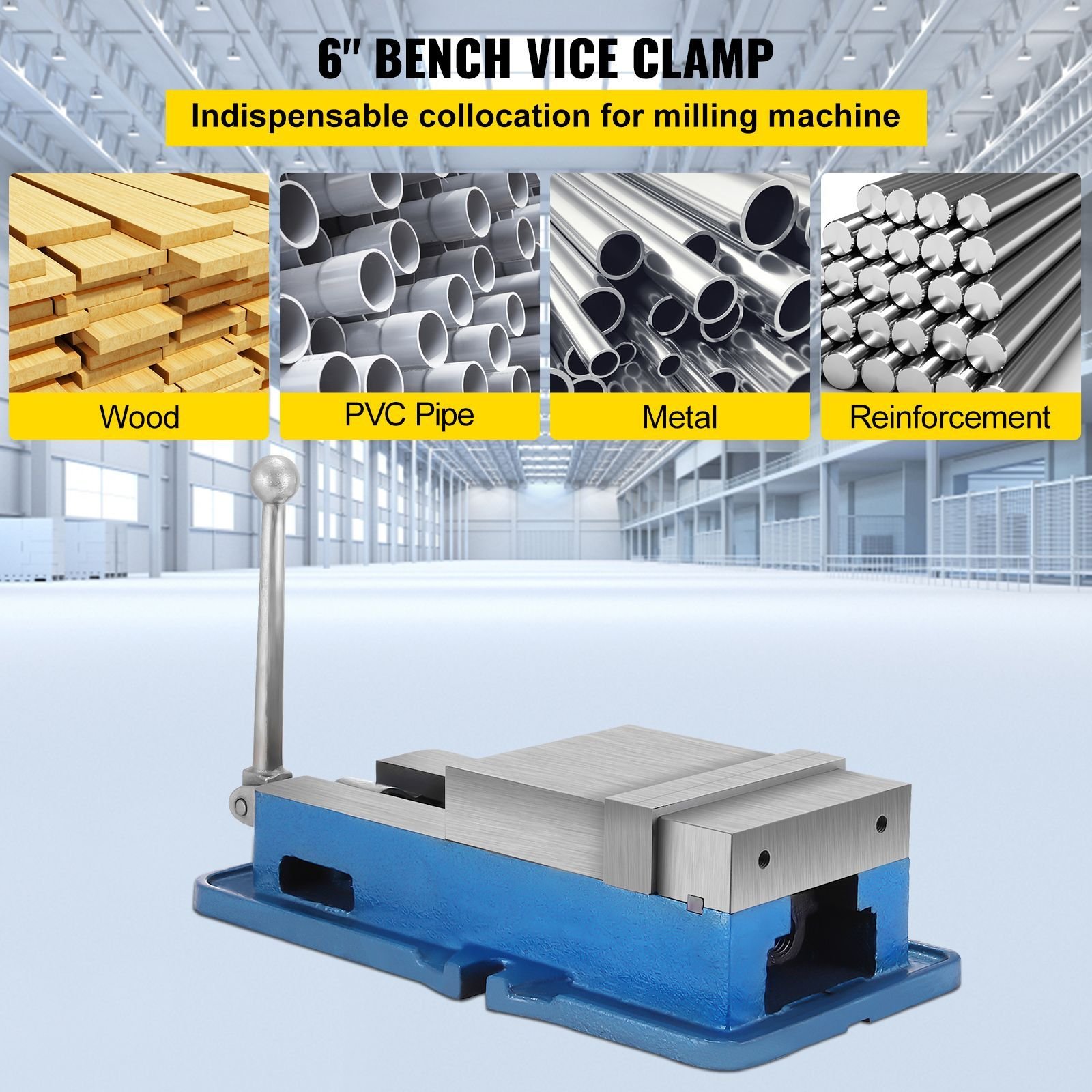 6'' accu lock vise for precision, milling vice with 6 inch jaw for drill press, milling & drilling bench clamp vice