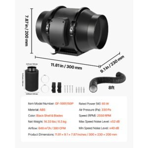 6" air filtration kit, 180 cfm inline duct fan with speed controller, carbon filter & ducting ventilation system for heating cooling booster, grow tents, hydroponics