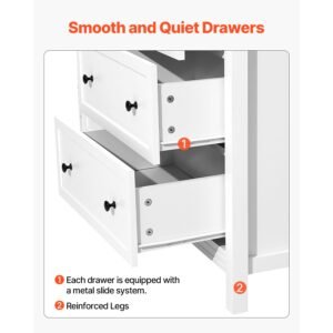 6 drawer dresser, wooden chest of drawers with sliding and anti tip device, retro minimalist dresser chest, closet storage tv stand organizer for living room, hallway, bedroom, entryway, white