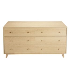 6 Drawer Dresser, Wooden Chest of Drawers with Sliding with Anti-tip Device, Modern Minimalist Dresser Chest, Closet Storage Organizer for Living Room, Hallway, Bedroom, Entryway, Light Wood