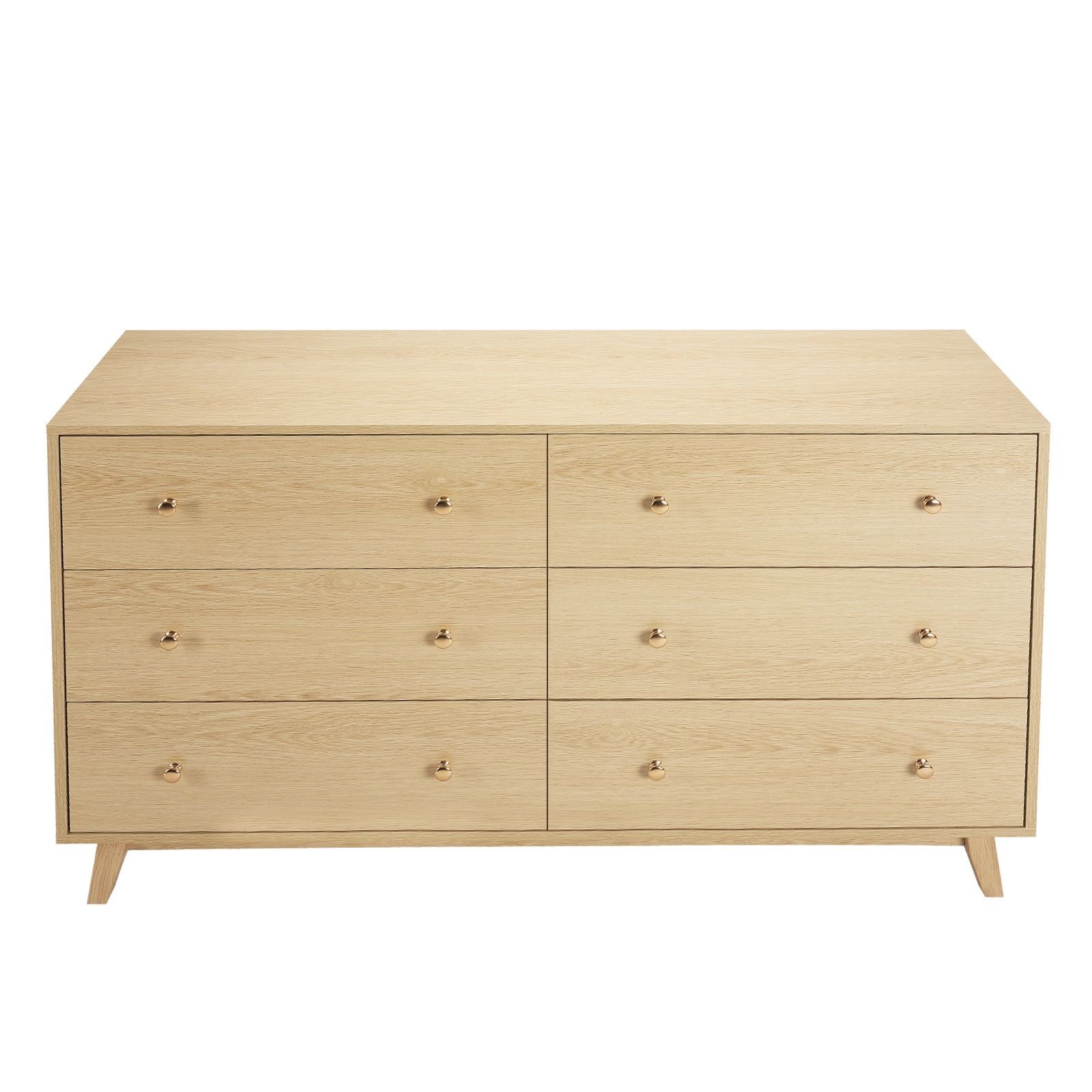 6 drawer dresser, wooden chest of drawers with sliding with anti tip device, modern minimalist dresser chest, closet storage organizer for living room, hallway, bedroom, entryway, light wood