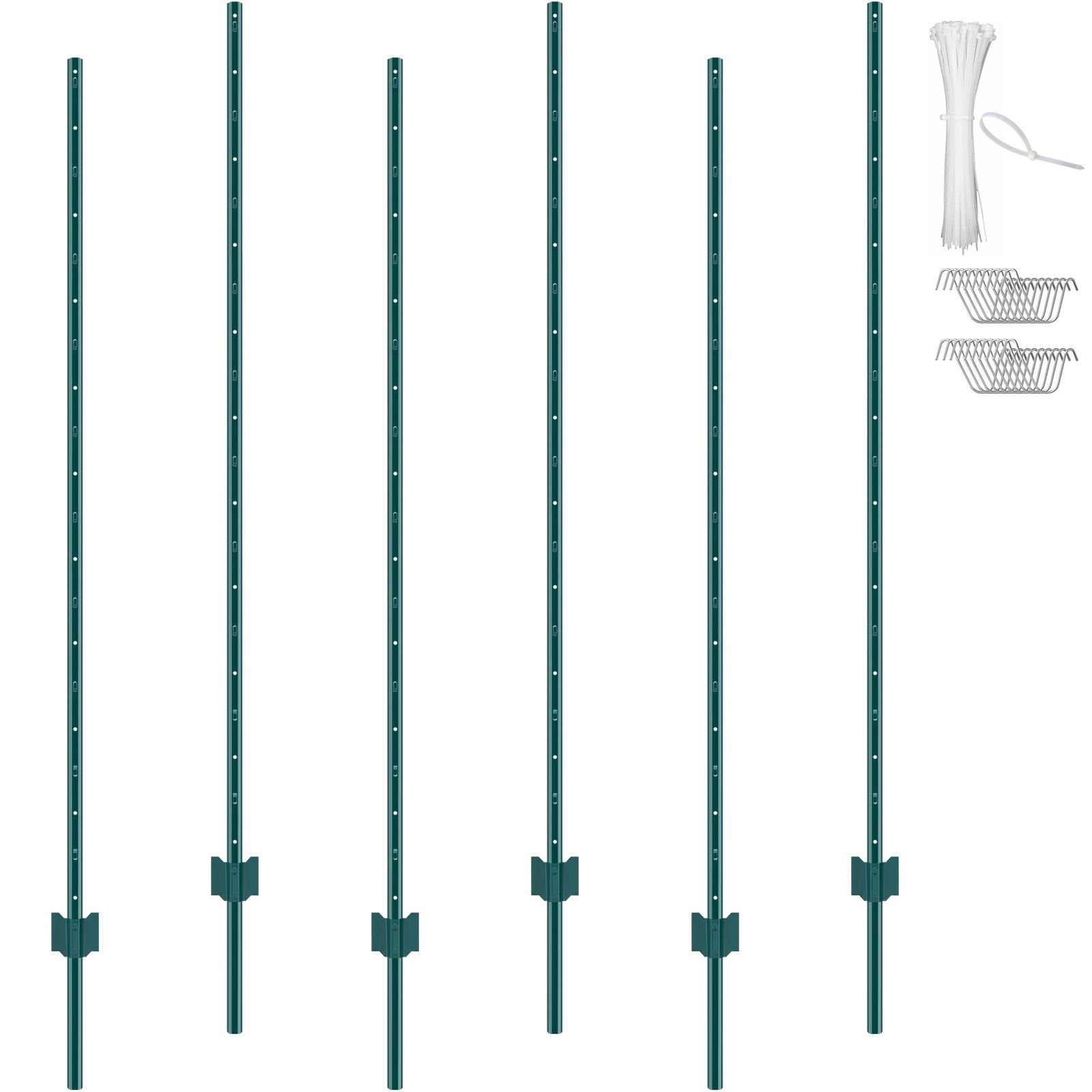 6 feet fence post, 6 pack u channel heavy duty metal fence posts, sturdy steel fence stakes for garden yard, lawn, farms and outdoor wire fencing, green