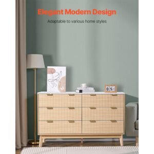 6 fluted drawer dresser, wooden chest of drawers with sliding & anti tip device, modern minimalist dresser chest, fluted closet storage for living room, hallway, bedroom, entryway, light wood