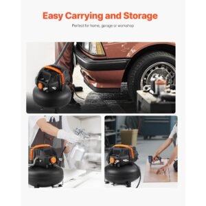 6 gallon air compressor, 1.7hp 2.3cfm @ 90psi portable pancake air compressor & 150psi max working pressure, oil free compressor tank for tire inflation, spray painting, woodwork nailing, 120v