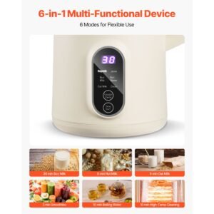 6 in 1 nut milk maker, 20 oz soy milk maker machine with 6 blades, for homemade oat, nut, soy, juice, plant based and non dairy beverages with high temp self cleaning, boil water, 12 hour delay