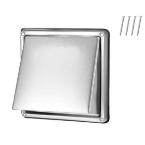 6 inch External Extractor Wall Vent Cover, Square AC Vent Gable Cover, Premium Stainless Steel & with Built-in a Protection Screen, for House,Bathroom,Garage,Kitchen,Basement (1 Pack, Silver)