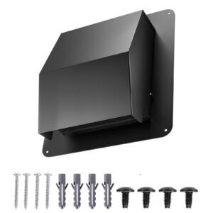 6 inch Hooded Wall Vent Cover, Square AC Vent Gable Cover, Premium SPCC Steel & with Built-in a Protection Screen, for Roofs,Walls,Outside Duct Exhaust Outlets (1 Pack, Black)