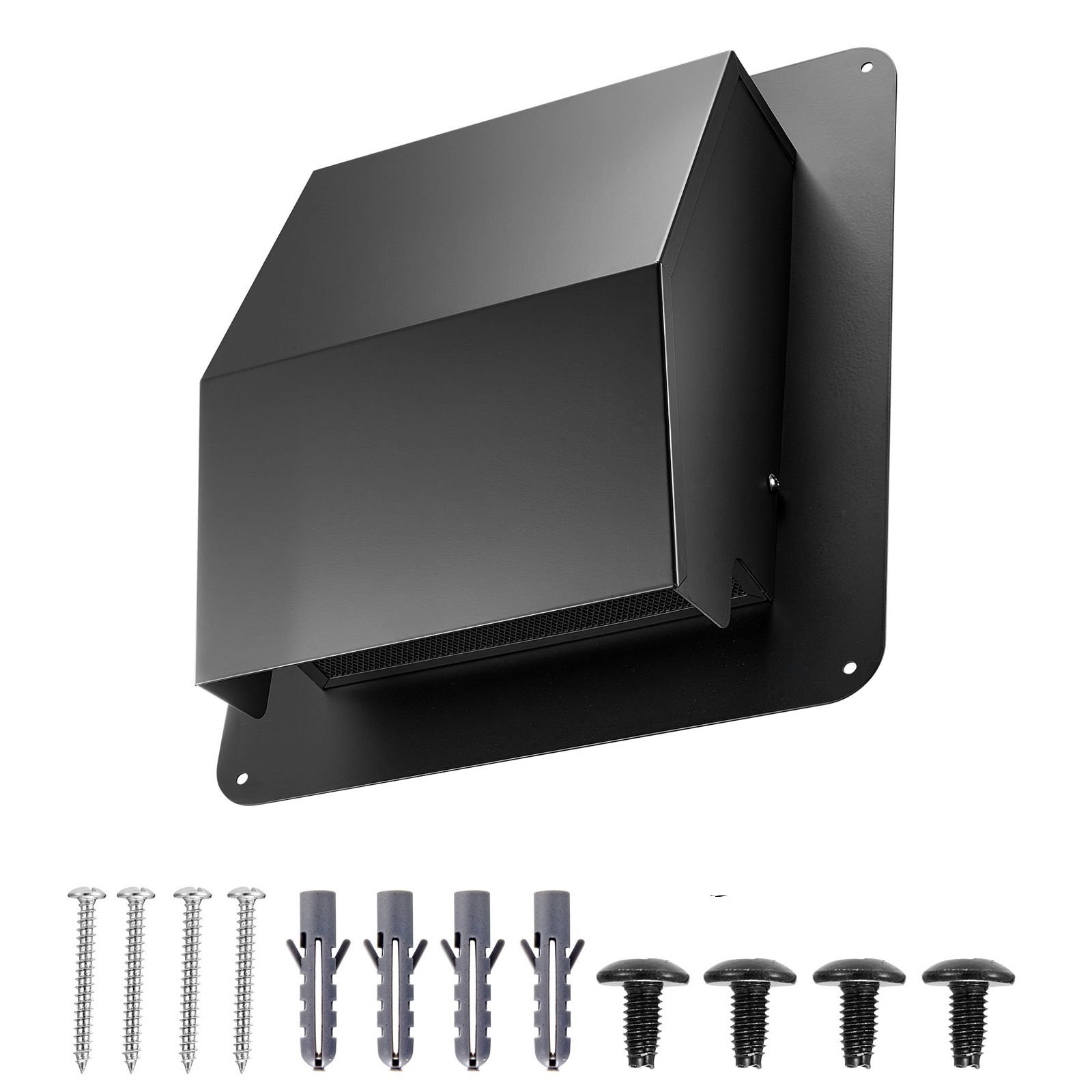 6 inch hooded wall vent cover, square ac vent gable cover, premium spcc steel & with built in a protection screen, for roofs,walls,outside duct exhaust outlets (1 pack, black)