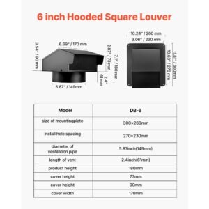 6 inch hooded wall vent cover, square ac vent gable cover, premium spcc steel & with built in a protection screen, for roofs,walls,outside duct exhaust outlets (1 pack, black)