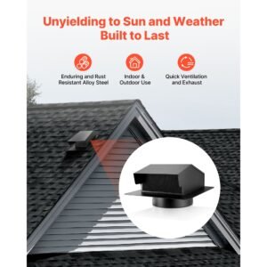 6 inch hooded wall vent cover, square ac vent gable cover, premium spcc steel & with built in a protection screen, for roofs,walls,outside duct exhaust outlets (1 pack, black)