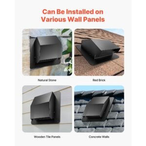 6 inch hooded wall vent cover, square ac vent gable cover, premium spcc steel & with built in a protection screen, for roofs,walls,outside duct exhaust outlets (1 pack, black)