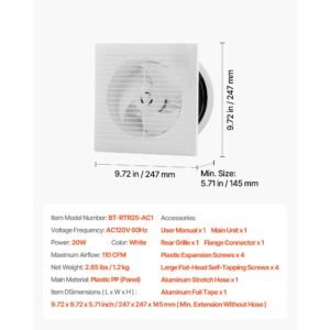6 inch through the wall ventilation fan, 110 cfm through wall exhaust fan with ac motor, quiet vent easy installation for bathroom,garage,laundry room,storage room air exchanger
