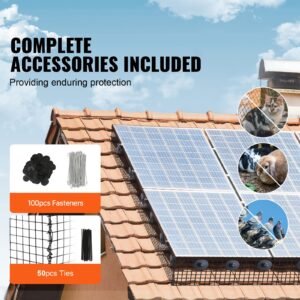 6 inch x 100ft solar panel bird guard, critter guard roll kit with 100pcs aluminum alloy fasteners, solar panel guard with rust proof pvc coating, 1/2 inch wire roll mesh