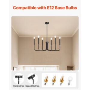 6 light chandelier, black farmhouse chandelier, adjustable height, dining room hanging light fixture for ceilings, modern chandelier for bedroom, foyer, hall, kitchen, living room and entryway