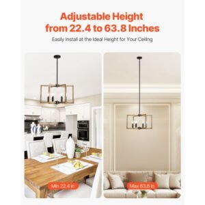 6 light chandelier, metal farmhouse chandelier, adjustable height, dining room hanging light fixture for ceilings, modern chandelier for bedroom, foyer, hall, kitchen, living room and entryway