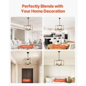 6 light chandelier, metal farmhouse chandelier, adjustable height, dining room hanging light fixture for ceilings, modern chandelier for bedroom, foyer, hall, kitchen, living room and entryway
