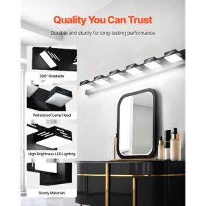 6 light led modern vanity light fixtures, 40.35 inch, black finish bathroom wall lighting fixture over mirror, with ip44 waterproof, for bathroom, living room, bedroom, hallway, cool white 6000k