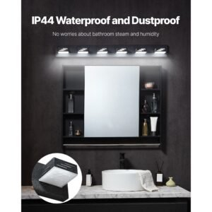 6 light led modern vanity light fixtures, 40.35 inch, black finish bathroom wall lighting fixture over mirror, with ip44 waterproof, for bathroom, living room, bedroom, hallway, cool white 6000k