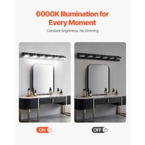 6 light led modern vanity light fixtures, 40.35 inch, black finish bathroom wall lighting fixture over mirror, with ip44 waterproof, for bathroom, living room, bedroom, hallway, cool white 6000k