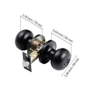 6 pack black door knobs, privacy door knob with round ball, keyless exterior & thumb turn lock interior, all metal doorknobs hardware, matte black modern design for bedroom & bathroom
