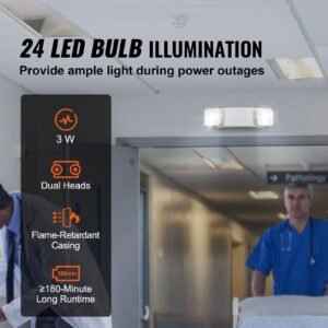 6 pack commercial emergency light, 3w, white led emergency exit lighting fixtures with 180 minutes backup battery adjustable 2 led square head, ceiling or wall mount for business power outages