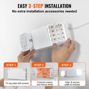 6 pack commercial emergency light, 3w, white led emergency exit lighting fixtures with 180 minutes backup battery adjustable 2 led square head, ceiling or wall mount for business power outages