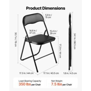 6 pack folding chairs, foldable leather chairs with heavy duty metal frame & padded cushion, portable folding card table chairs, stackable seats for home, yard, garden, parties, events, black