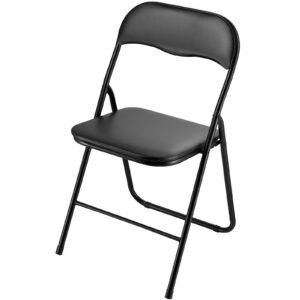 6 Pack Folding Chairs, Foldable Leather Chairs with Heavy Duty Metal Frame & Padded Cushion, Portable Folding Card Table Chairs, Stackable Seats for Home, Yard, Garden, Parties, Events, Black