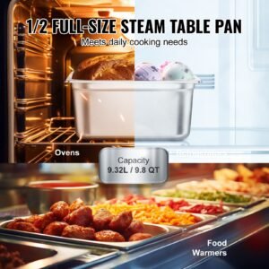 6 pack hotel pans, 1/2 size anti jam steam pan, 0.8mm thick stainless steel restaurant steam table pan, 6 inch deep commercial table pan, catering storage food pan, for industrial & scientific