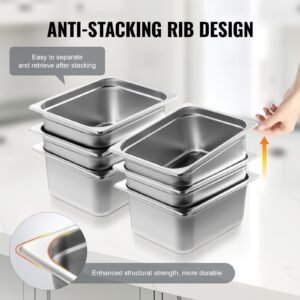 6 pack hotel pans, 1/2 size anti jam steam pan, 0.8mm thick stainless steel restaurant steam table pan, 6 inch deep commercial table pan, catering storage food pan, for industrial & scientific