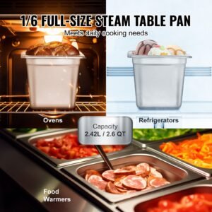 6 pack hotel pans, 1/6 size anti jam steam pan, 0.8mm thick stainless steel restaurant steam table pan, 6 inch deep commercial table pan, catering storage food pan, for industrial & scientific