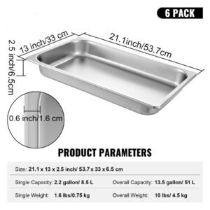 6 pack steam table pans 20.9 x 12.8 x 2.6 inch deep steam table pan full size 8.5l deep food container stainless steel oven tray hotel pans anti jam steam table food pan