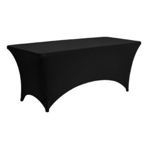 6 pack table cloth for 6ft rectangular fitted events, wrinkle resistant stretch black table covers, washable spandex tablecloth protector, for party, wedding, cocktail, banquet, festival