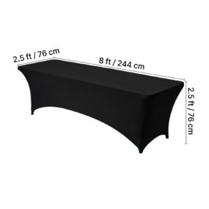 6 pack table cloth for 8ft rectangular fitted events, wrinkle resistant stretch black table covers, washable spandex tablecloth protector, for party, wedding, cocktail, banquet, festival