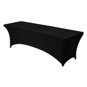 6 pack table cloth for 8ft rectangular fitted events, wrinkle resistant stretch black table covers, washable spandex tablecloth protector, for party, wedding, cocktail, banquet, festival