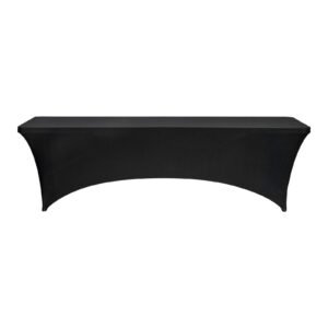 6 pack table cloth for 8ft rectangular fitted events, wrinkle resistant stretch black table covers, washable spandex tablecloth protector, for party, wedding, cocktail, banquet, festival