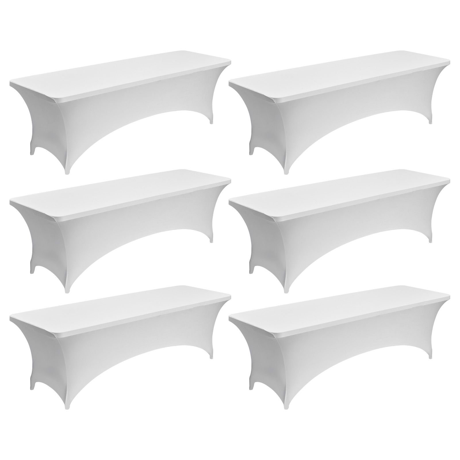 6 pack table cloth for 8ft rectangular fitted events, wrinkle resistant stretch white table covers, washable spandex tablecloth protector, for party, wedding, cocktail, banquet, festival