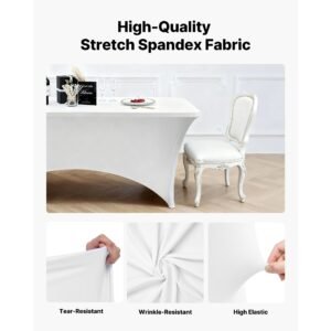6 pack table cloth for 8ft rectangular fitted events, wrinkle resistant stretch white table covers, washable spandex tablecloth protector, for party, wedding, cocktail, banquet, festival