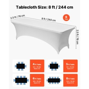 6 pack table cloth for 8ft rectangular fitted events, wrinkle resistant stretch white table covers, washable spandex tablecloth protector, for party, wedding, cocktail, banquet, festival
