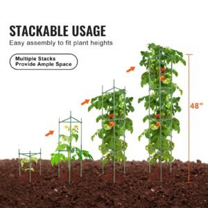 6 packs tomato cages for garden, 48 inch tomato trellis plant stakes support, stackable tall plant support cage, for raised garden bed, vegetables flowers and climbing plants